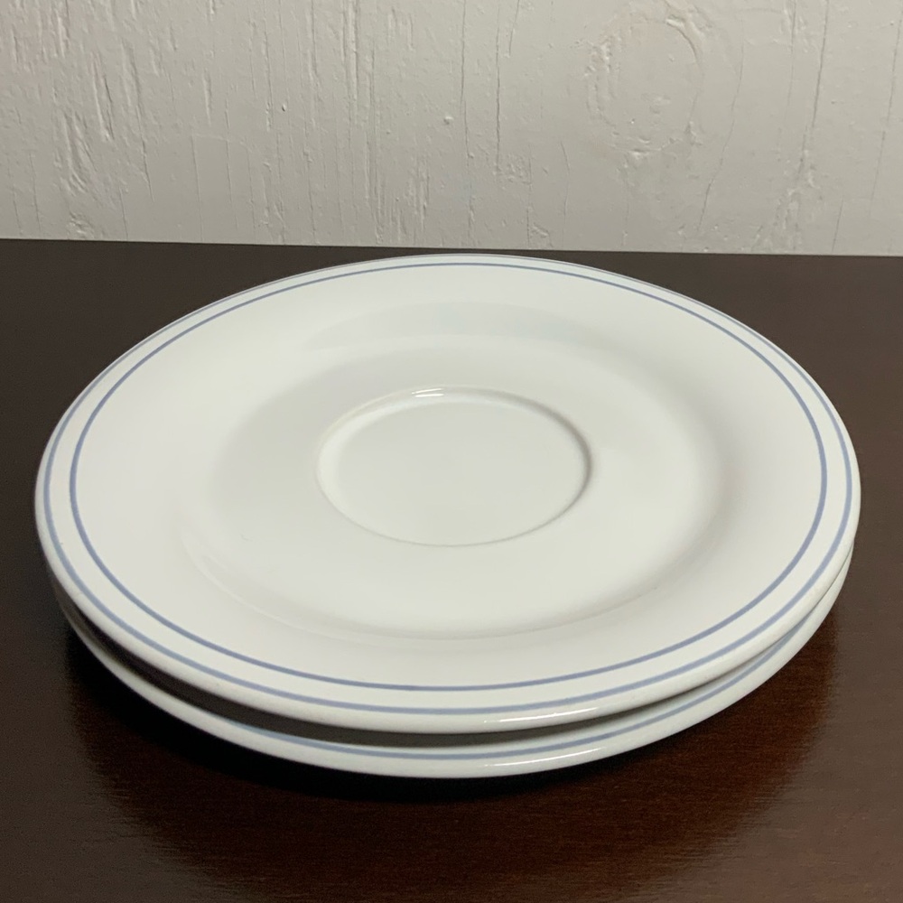 Vintage Johann Haviland Crown Nouveau 2 Saucers Ivory Blue Trim 6.5” Thailand